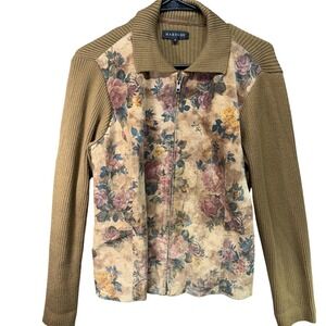 Harold's‎ Jacket Womens Medium Brown Floral Printed Suede Knit Full Zip Lined